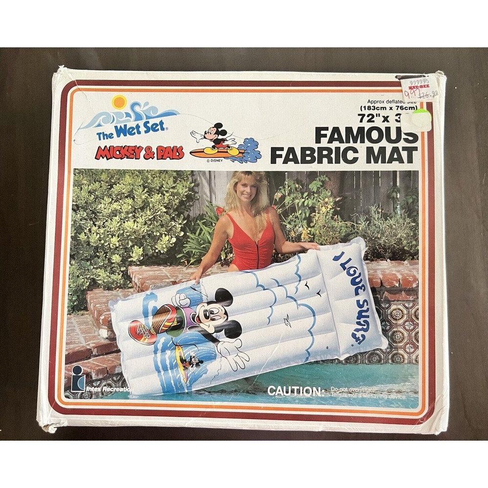 Vintage 1988 NOS Intex Wet Set Mickey Mouse Pool Raft Lounge 72"x30" Sealed Rare